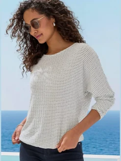 T-shirt manches longues à encolure ronde avec élastique à la taille