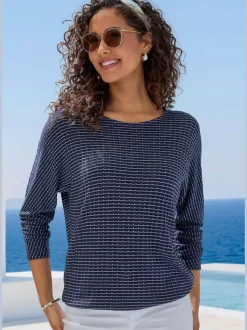 T-shirt manches longues à encolure ronde avec élastique à la taille