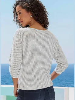 T-shirt manches longues à encolure ronde avec élastique à la taille