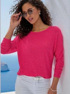 T-shirt manches longues à encolure ronde avec élastique à la taille