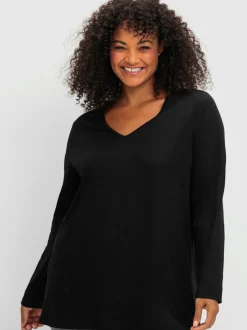 T-shirt à manches longues encolure en v passepoilée