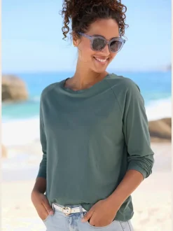 T-shirt à manches longues encolure ronde en coton doux