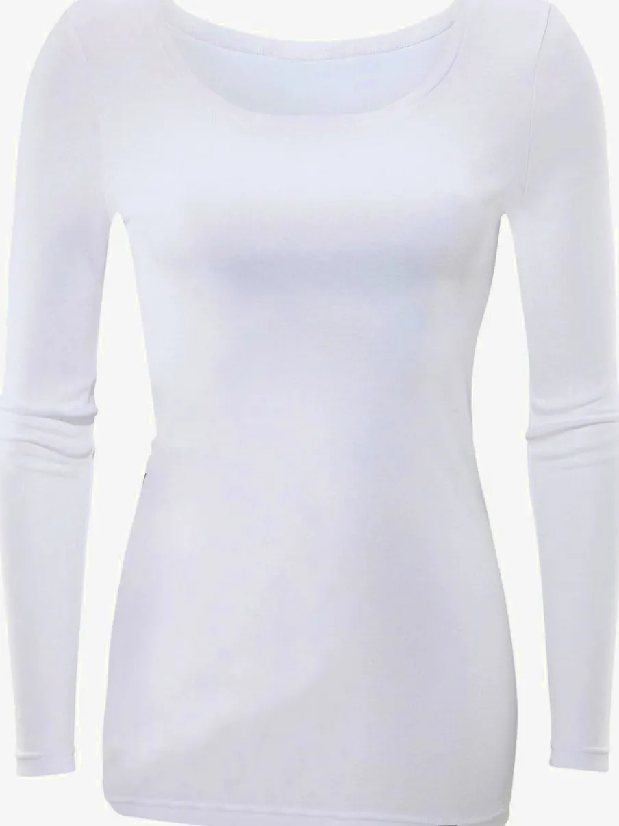 T-shirt manches longues en coton à col arrondi et ajusté