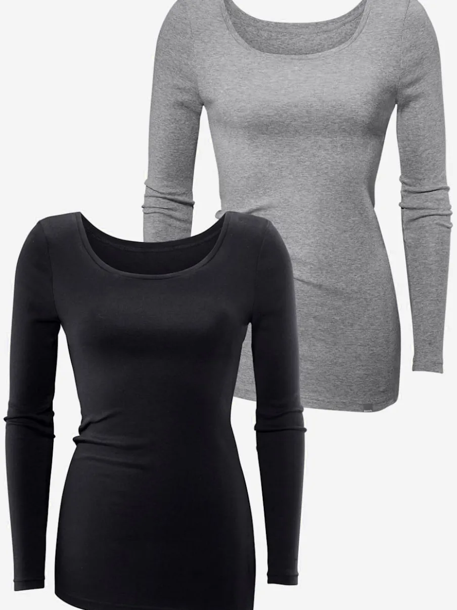 T-shirt manches longues en coton à col arrondi et ajusté