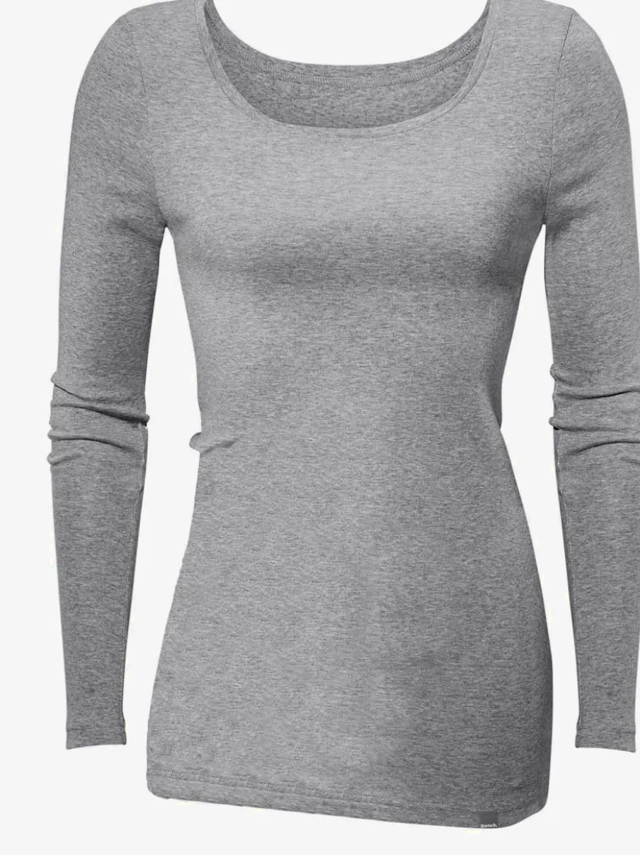 T-shirt manches longues en coton à col arrondi et ajusté