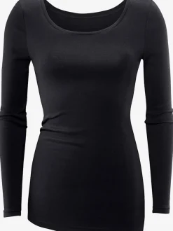 T-shirt manches longues en coton à col arrondi et ajusté