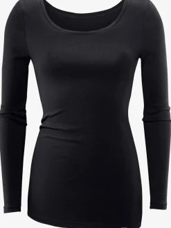 T-shirt manches longues en coton à col arrondi et ajusté