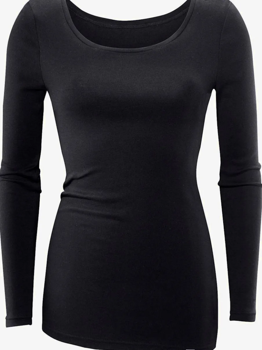 T-shirt manches longues en coton à col arrondi et ajusté