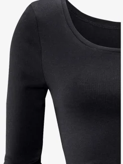T-shirt manches longues en coton à col arrondi et ajusté