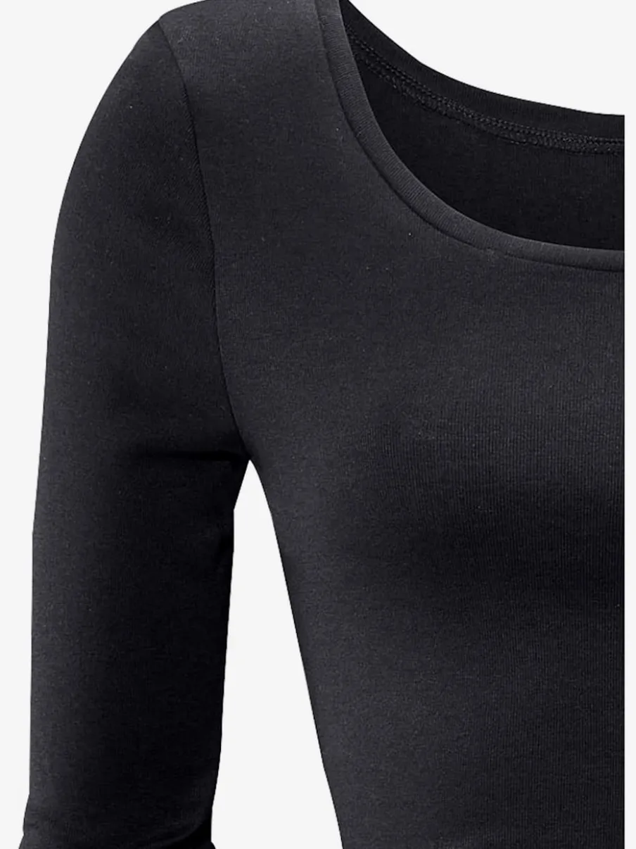 T-shirt manches longues en coton à col arrondi et ajusté