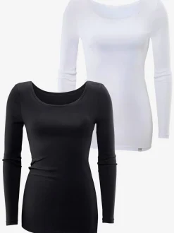 T-shirt manches longues en coton à col arrondi et ajusté
