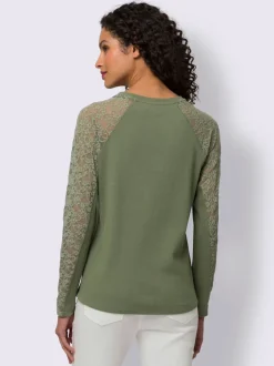 T-shirt à manches longues en dentelle avec col rond