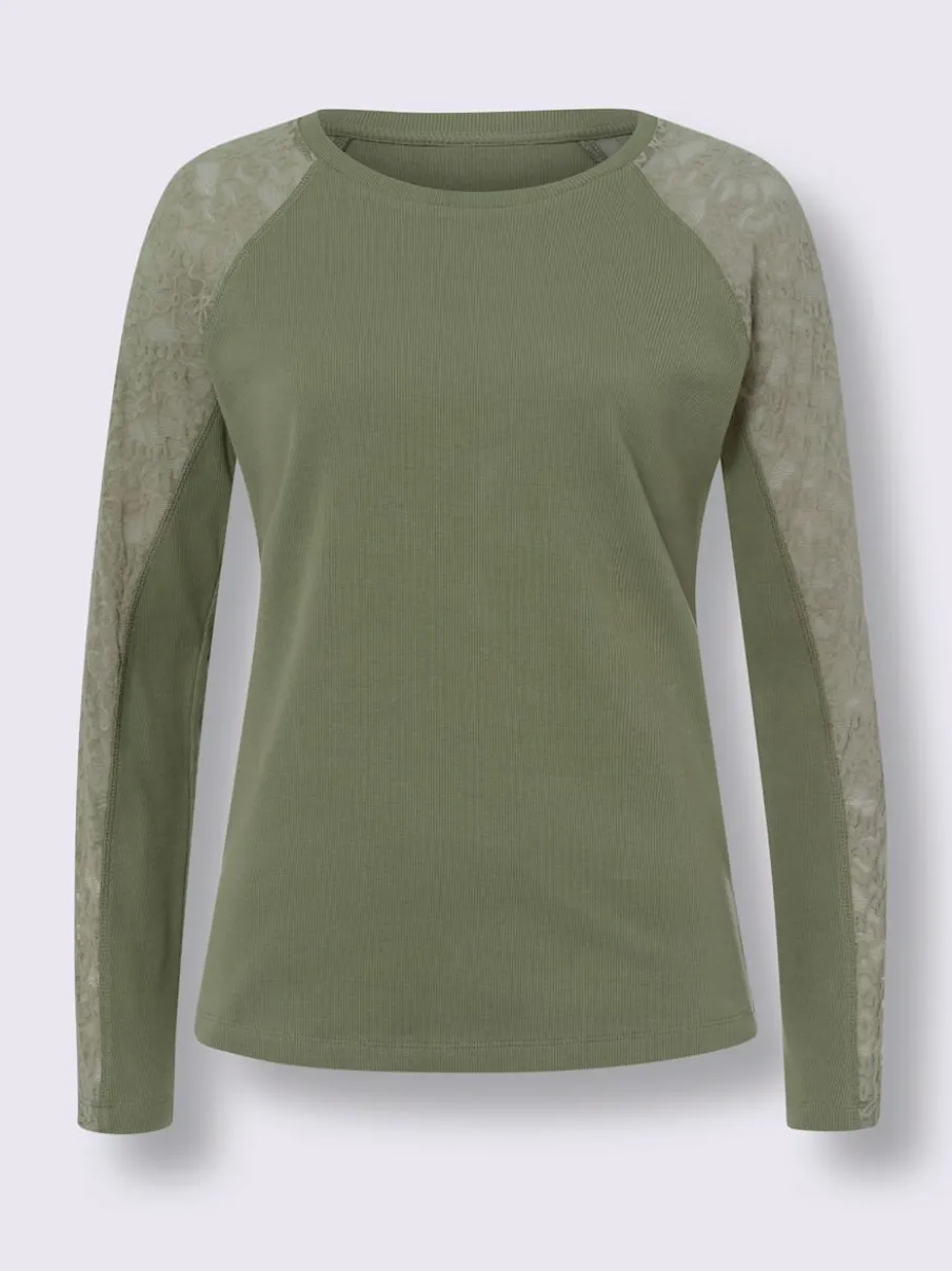 T-shirt à manches longues en dentelle avec col rond