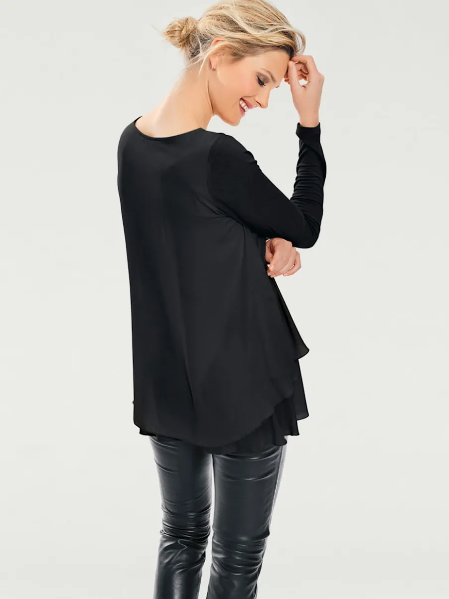 T-shirt à manches longues en mousseline transparente raffinée