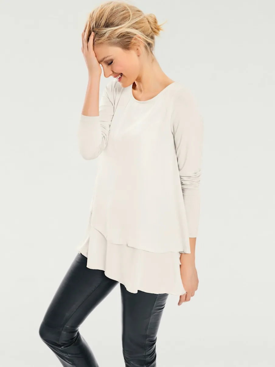 T-shirt à manches longues en mousseline transparente raffinée