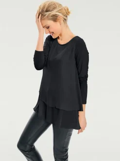 T-shirt à manches longues en mousseline transparente raffinée