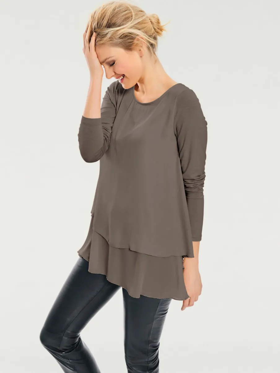 T-shirt à manches longues en mousseline transparente raffinée