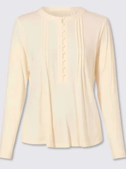 T-shirt à manches longues en viscose douce avec demi-patte de boutonnage