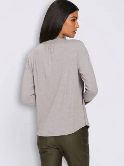 T-shirt à manches longues en viscose douce avec demi-patte de boutonnage
