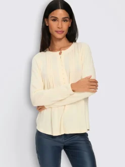 T-shirt à manches longues en viscose douce avec demi-patte de boutonnage