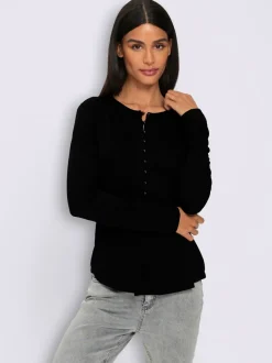 T-shirt à manches longues en viscose douce avec demi-patte de boutonnage