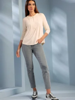 T-shirt à manches longues en viscose douce avec demi-patte de boutonnage