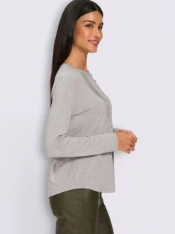 T-shirt à manches longues en viscose douce avec demi-patte de boutonnage