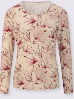 T-shirt à manches longues en viscose avec motif floral délicat