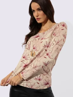 T-shirt à manches longues en viscose avec motif floral délicat
