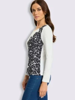 T-shirt à manches longues imprimé dentelle tendance
