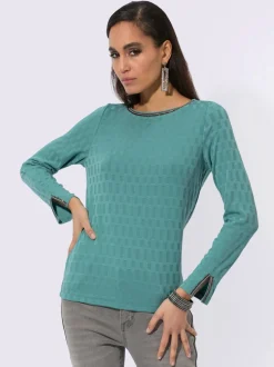 T-shirt à manches longues jacquard avec détails brillants raffinés
