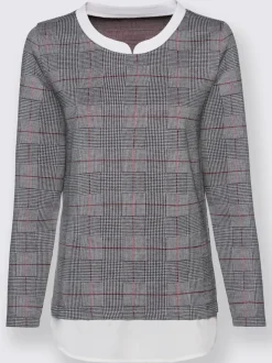 T-shirt manches longues jacquard à carreaux en jersey indéformable