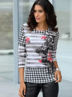 T-shirt à manches longues motifs rayés et floral