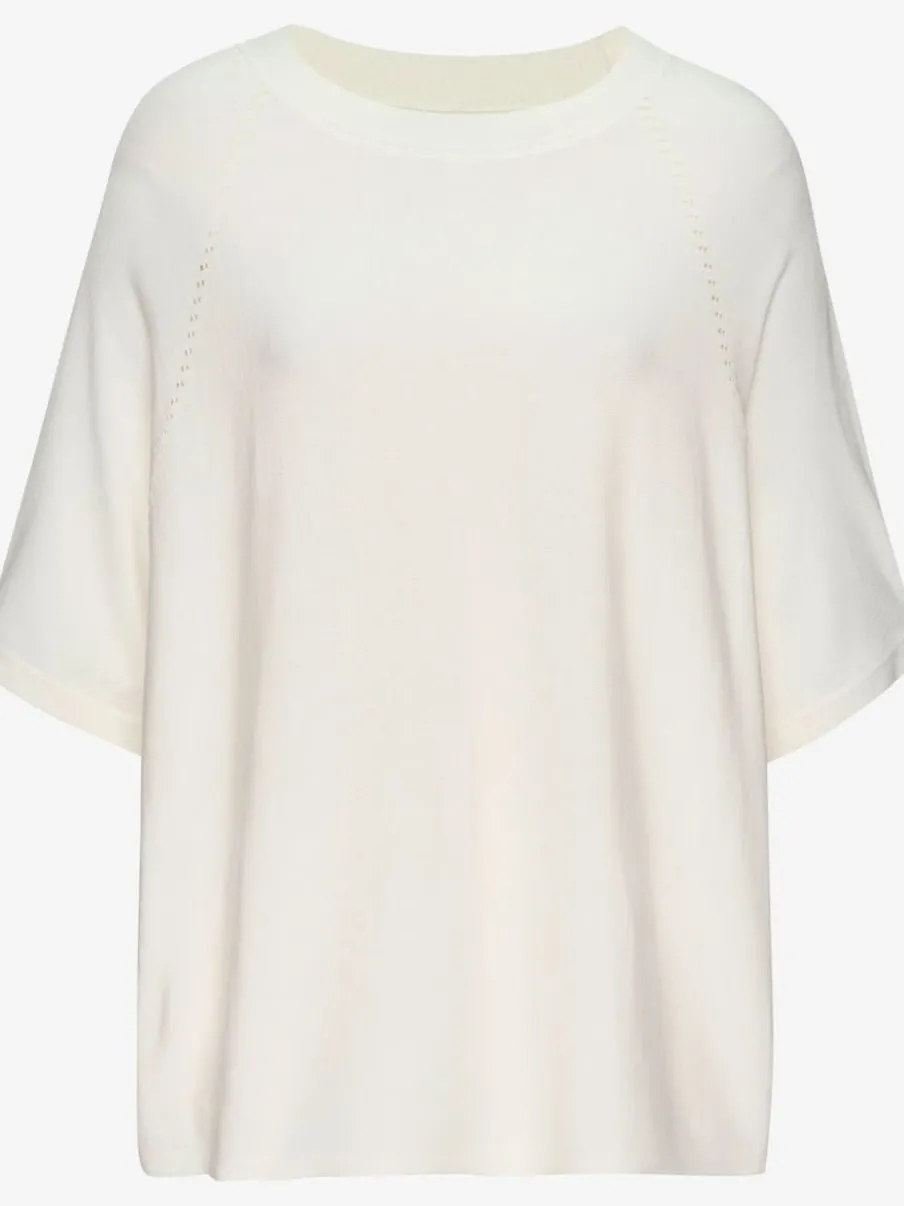 T-shirt à manches mi-longues avec motif en tricot ajouré