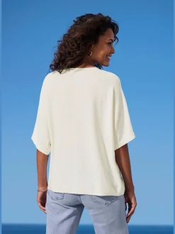 T-shirt à manches mi-longues avec motif en tricot ajouré