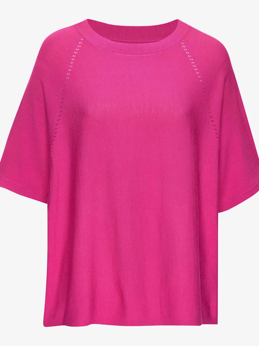 T-shirt à manches mi-longues avec motif en tricot ajouré