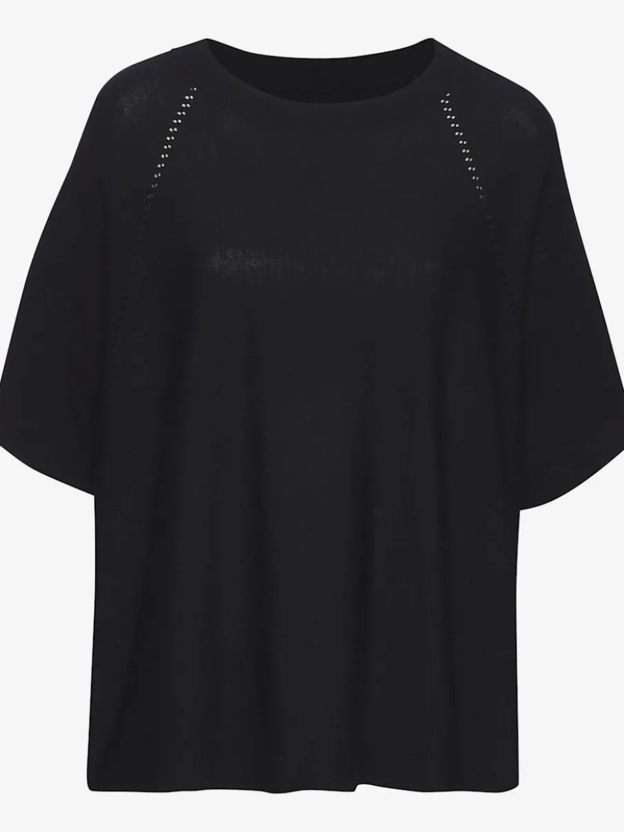 T-shirt à manches mi-longues avec motif en tricot ajouré