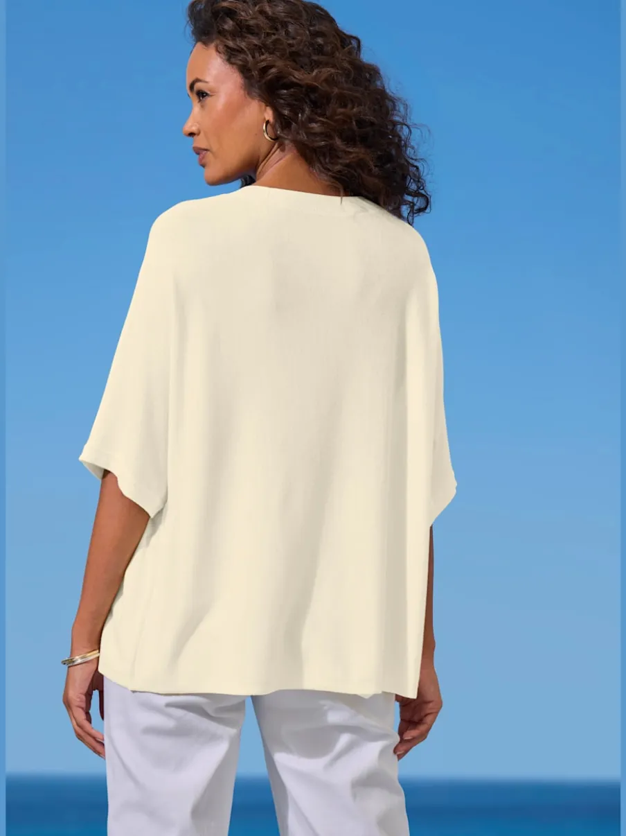 T-shirt à manches mi-longues avec motif en tricot ajouré