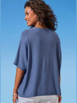 T-shirt à manches mi-longues avec motif en tricot ajouré
