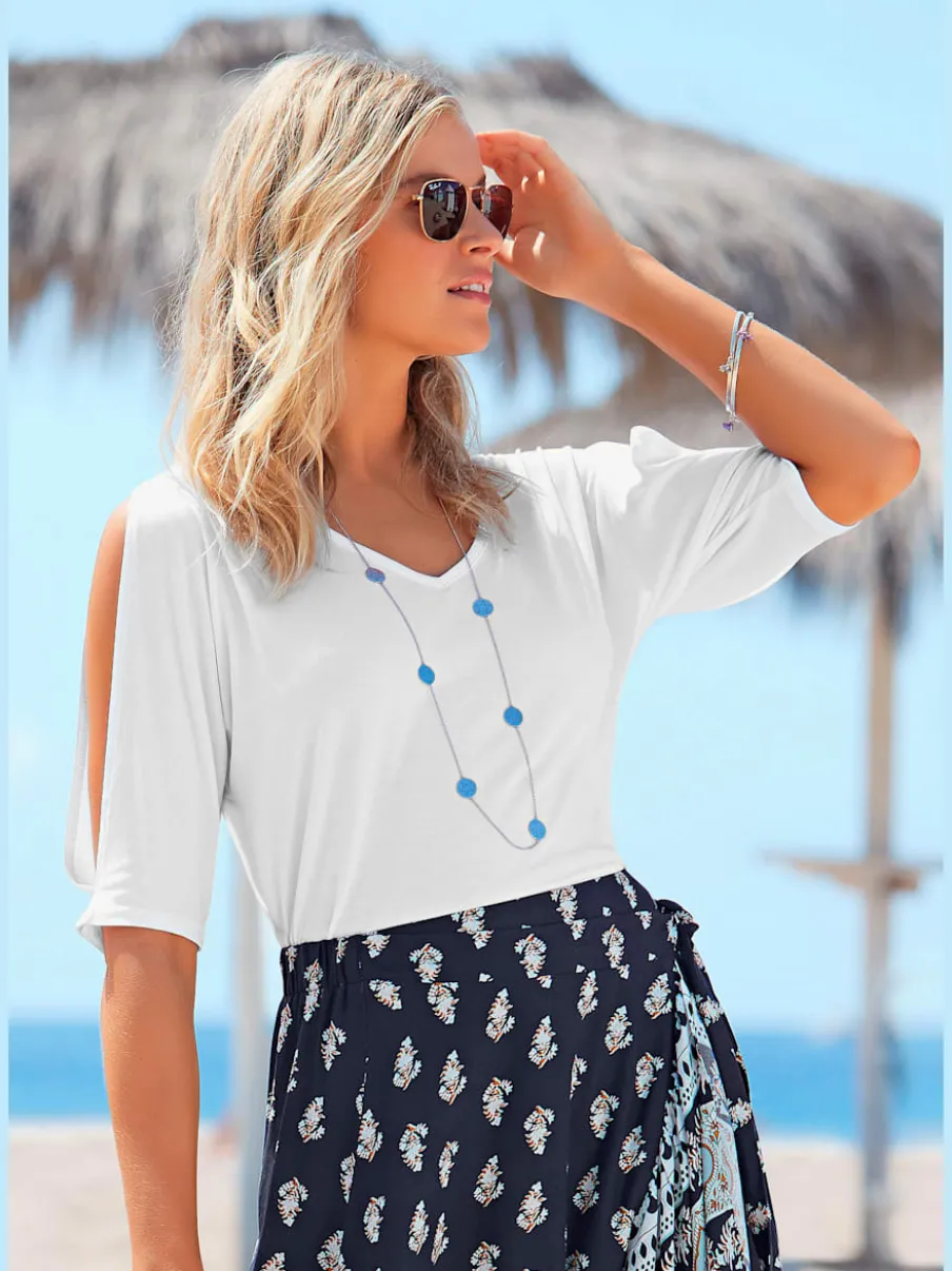 T-shirt manches mi-longues avec découpe et encolure en V