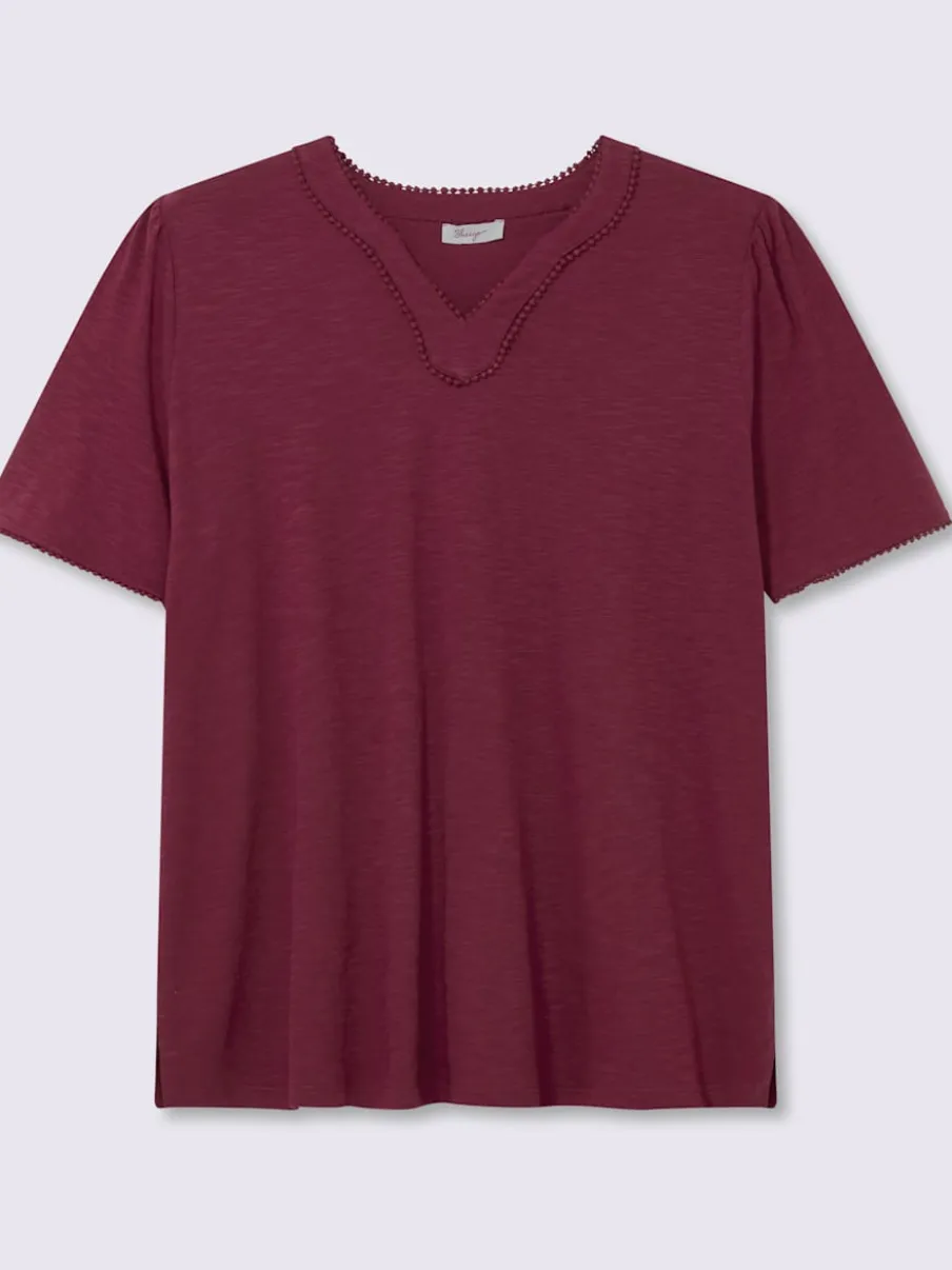 T-shirt à manches mi-longues bordure ajourée qui attire le regard
