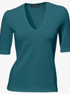 T-shirt à manches mi-longues col en v ajusté doux
