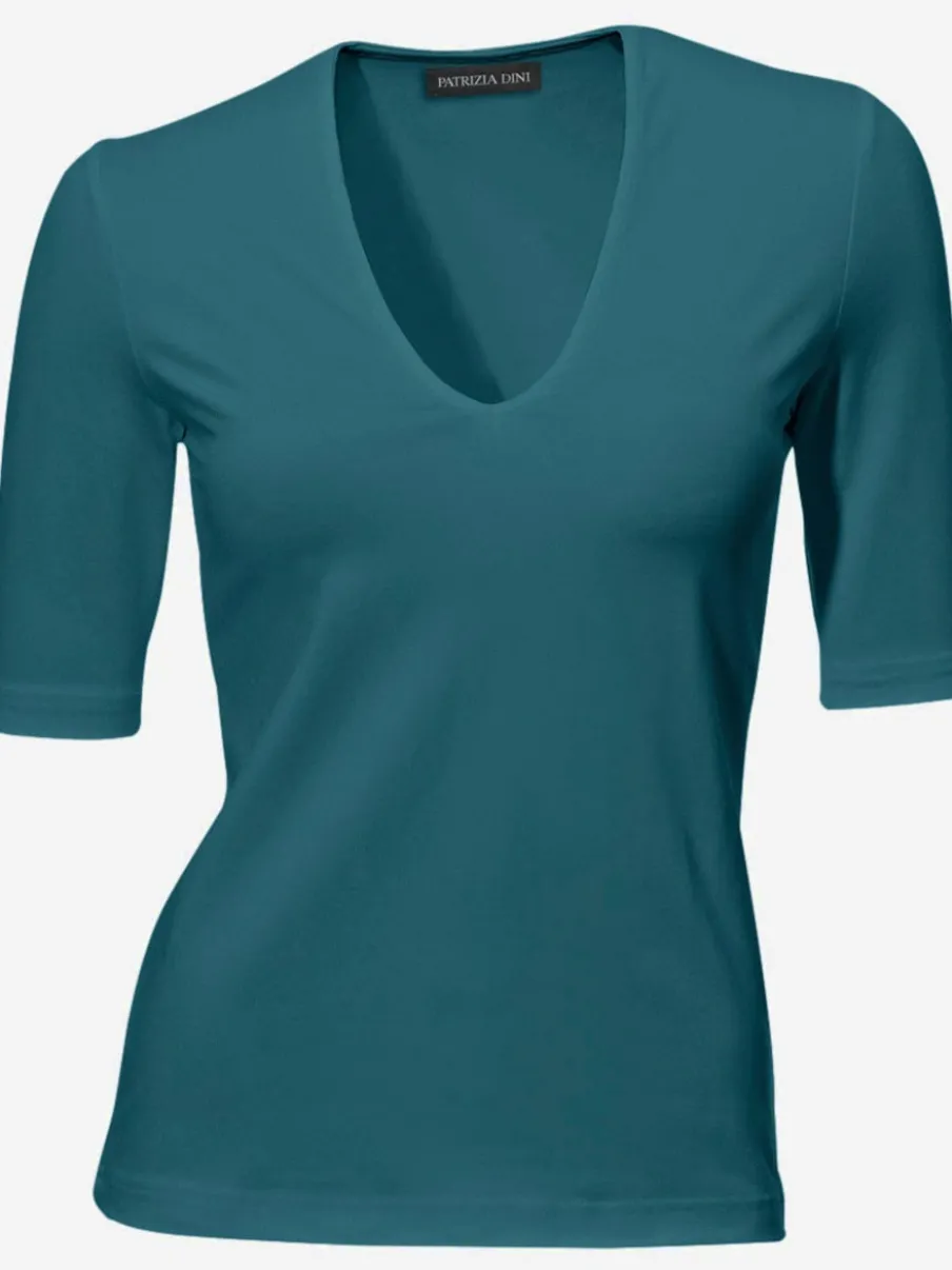 T-shirt à manches mi-longues col en v ajusté doux