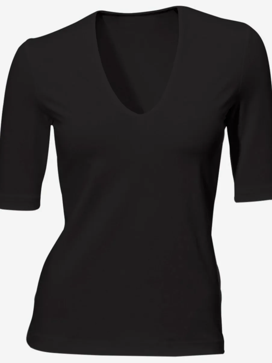 T-shirt à manches mi-longues col en v ajusté doux