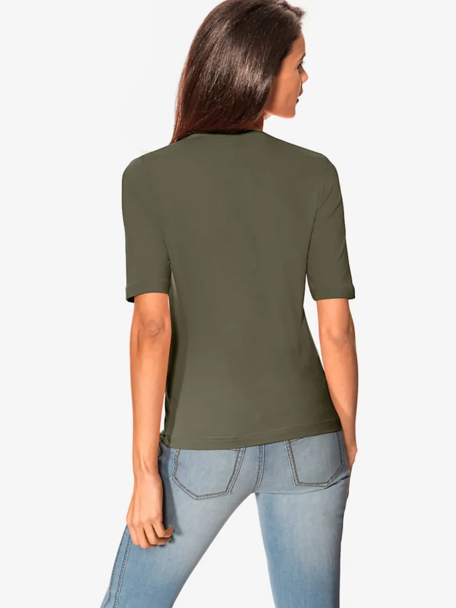 T-shirt à manches mi-longues col en v ajusté doux