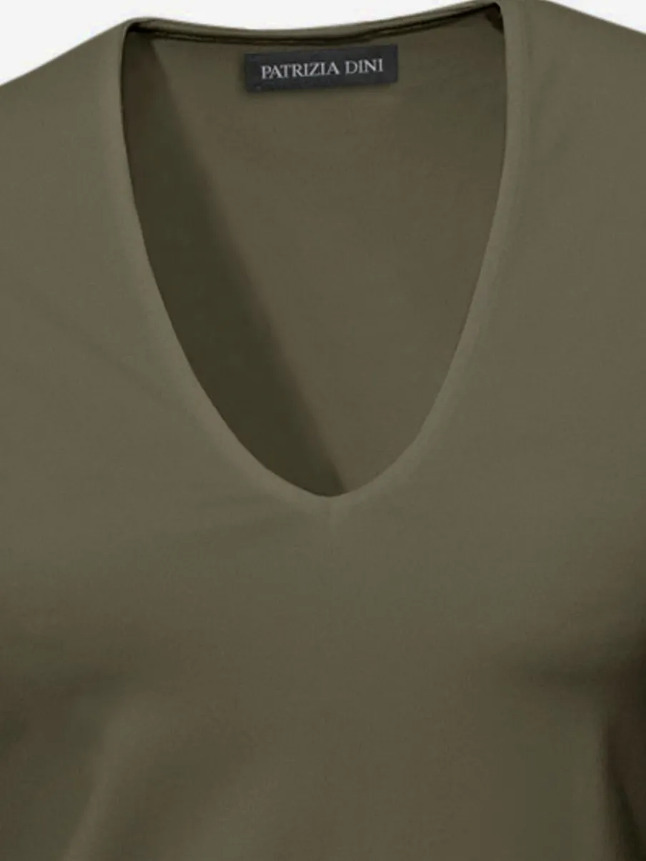 T-shirt à manches mi-longues col en v ajusté doux