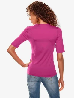 T-shirt à manches mi-longues col en v ajusté doux