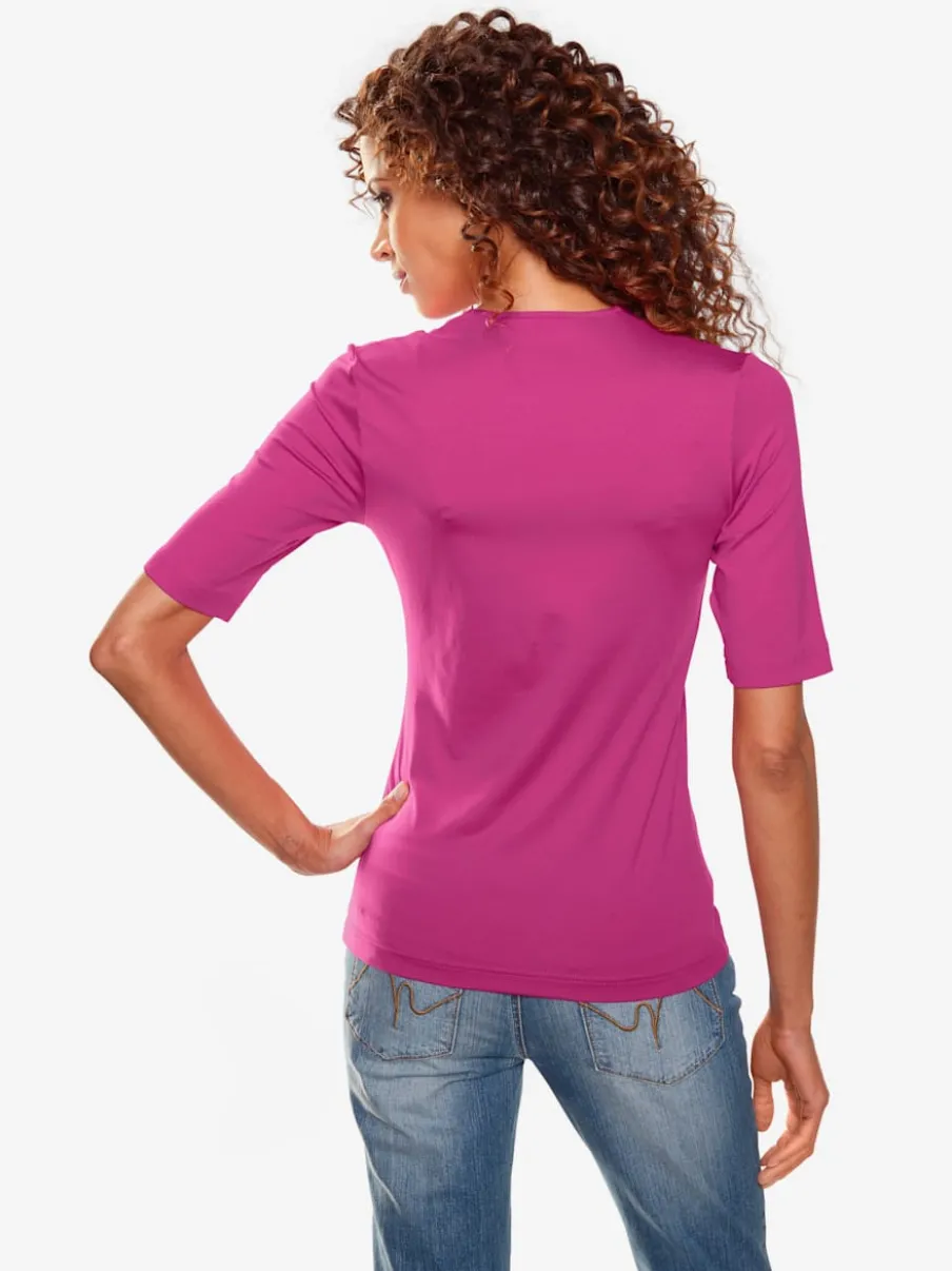T-shirt à manches mi-longues col en v ajusté doux