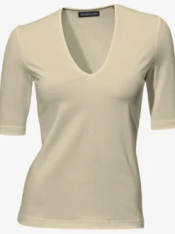 T-shirt à manches mi-longues col en v ajusté doux