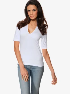 T-shirt à manches mi-longues col en v ajusté doux